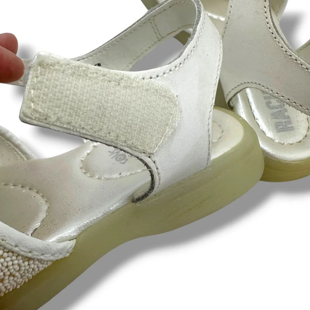 Rachel Shoes Girls White Beaded Sequin Strappy Sandals Spain Made Size 10